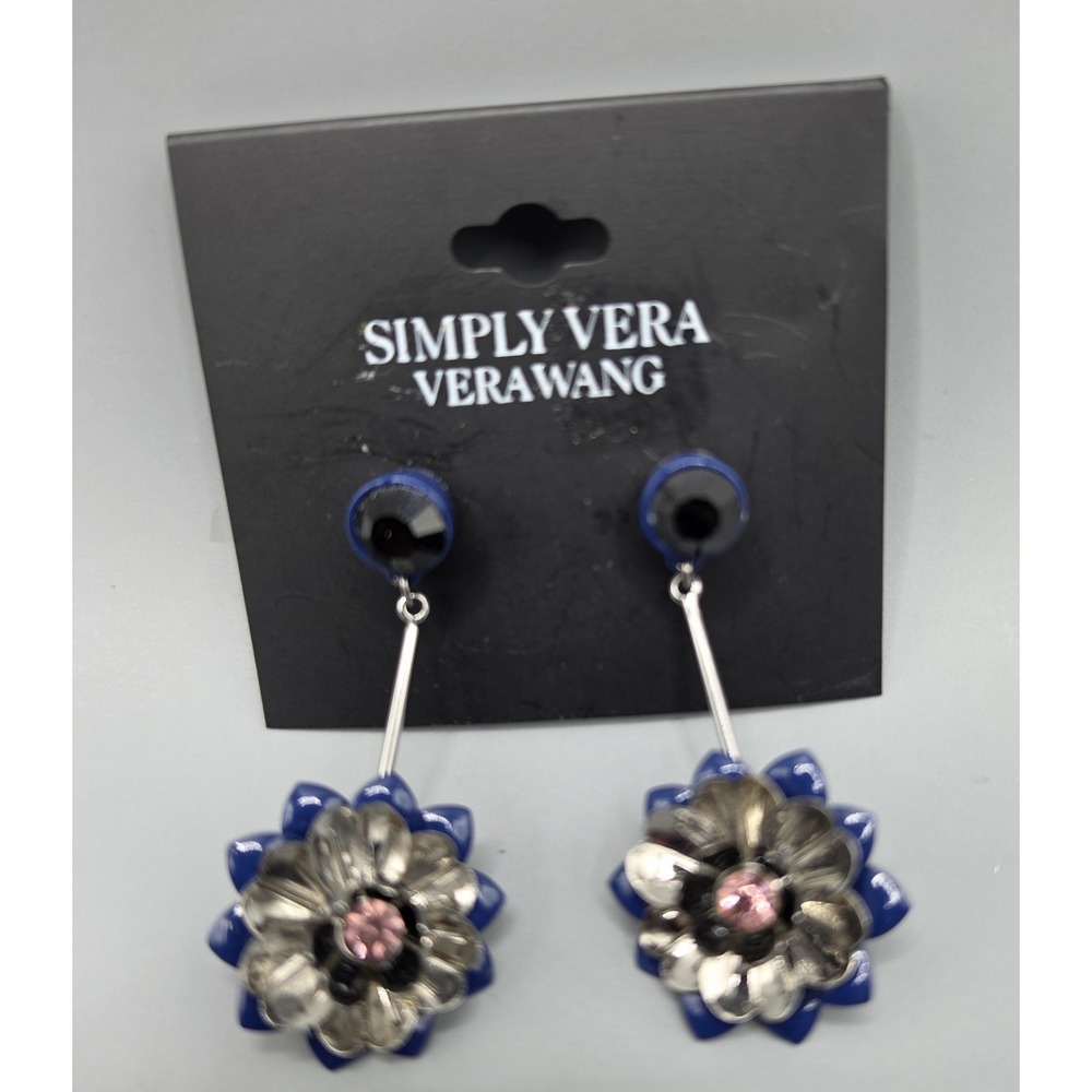 Simply Vera Vera Wang Floral Drop Earrings Blue Silver Pink Rhinestone Dangle